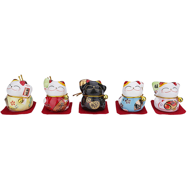 Bộ 5 Chú Mèo Gốm Lucky