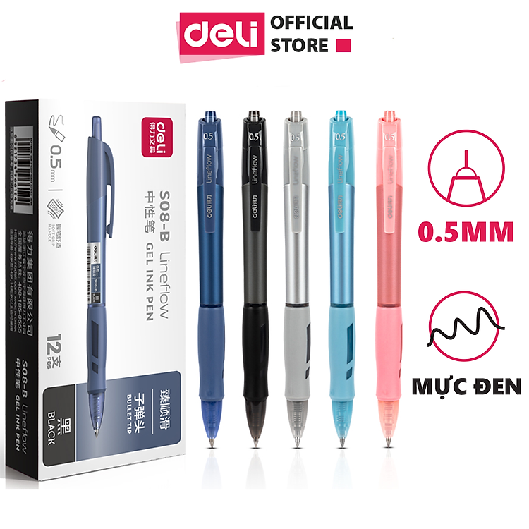 Bút Bi Nước Mực Gel Bấm Ngòi 0.5mm Deli (1 cây)