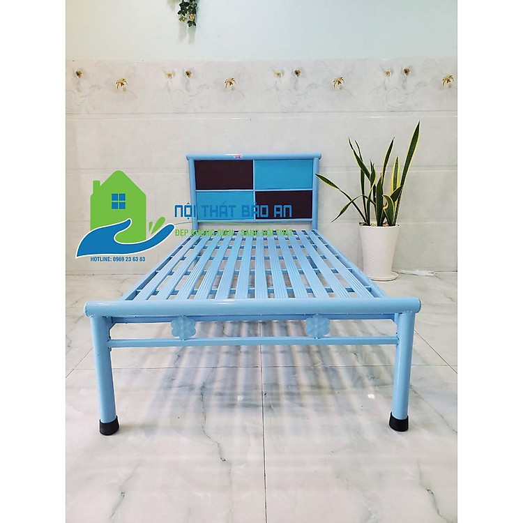 Giường sắt kích thước ngang 1M2 dài 2M – GS52 mẫu đơn giản, tiện dụng, dễ dàng tháo ráp di chuyển.
