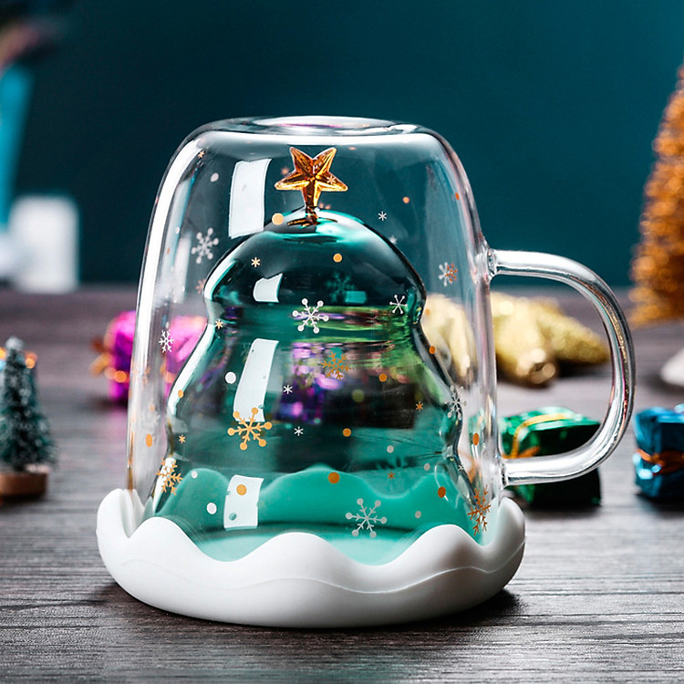 Ly Thủy Tinh Cây Thông Giáng Sinh 300ml (kèm nắp)