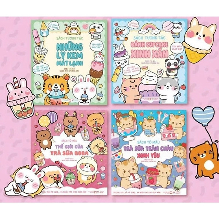 Bộ Sách Tương Tác Sticker Dán: Thế Giới Của Trà Sữa Boba + Trà Sữa Trân Châu Xinh Yêu + Những Ly Mem Mát Lạnh + Bánh Cupcake Xinh Xắn