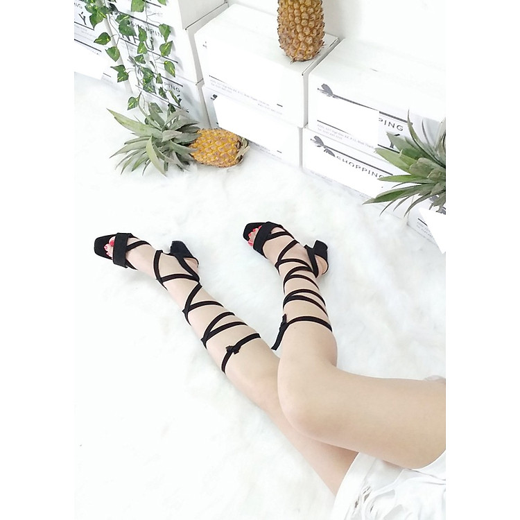 Giày Chiến Binh Cao Gót Cột Dây 7cm
