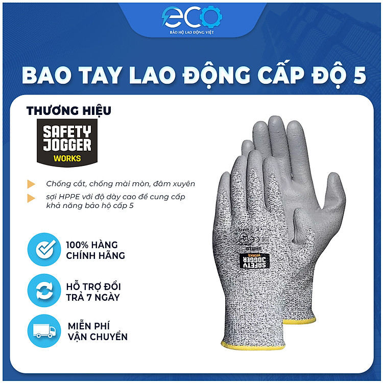 Găng tay chống cắt cấp độ 5 Jogger Shield cho thợ cơ khí, lắp đặt, nhôm kính
