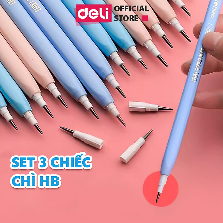 Bộ bút chì HB Deli màu pastel (3 chiếc)