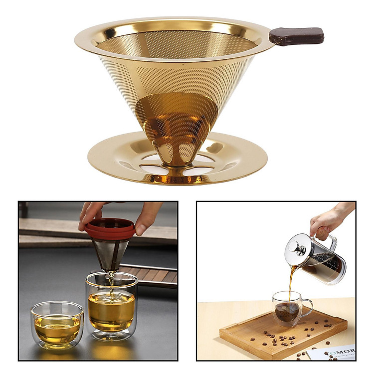 Pour Over Coffee Dripper Stainless Steel Coffee Filter Reusable Paperless Permanent Drip Cone Fine Mesh Coffee Filter for 1-4 Cups