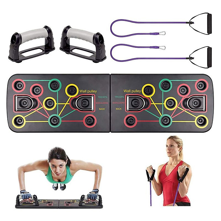 Bảng Dụng Cụ Hỗ Trợ Hướng Dẫn Tập Hít Đất Chống Đẩy Luyện Tập Nhiều Chức Năng 13 in 1 Gấp Gọn Với Dây Đàn Hồi Tập Gym Mai Lee Kèm Bảng Chỉ Dẫn