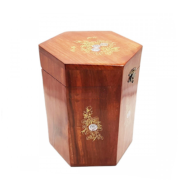 Hộp đựng trà gỗ - Hộp đựng trà gỗ hương KHẢM HOA VĂN cao 16cm UK WOOD