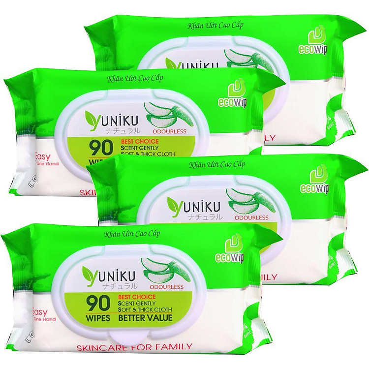 Combo 4 Gói Khăn Ướt Yuniku 90 Tờ Không Hương ( 90 tờ x 4 )