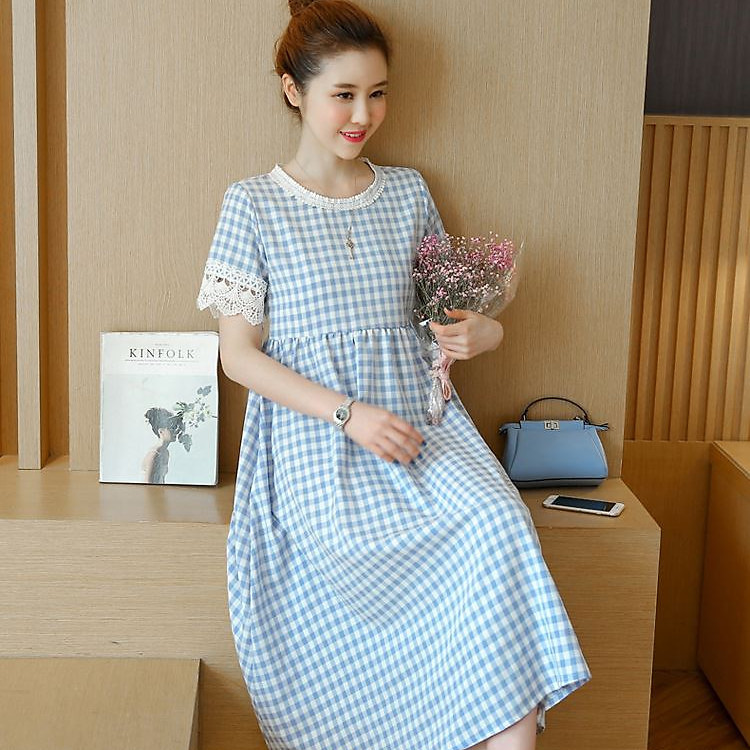 Đầm bầu caro dài qua gối công sở