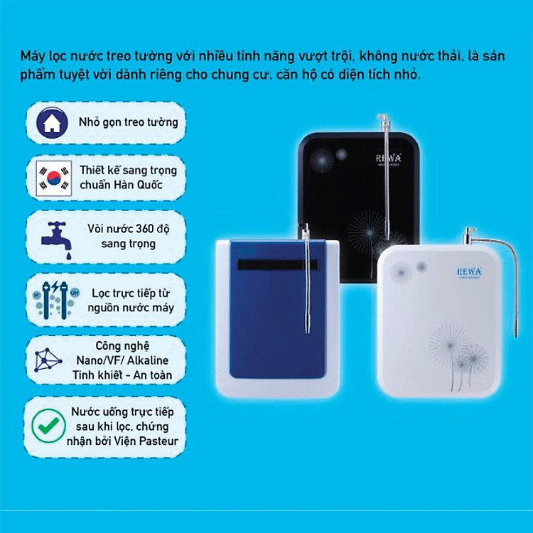 Máy Lọc Nước Công nghệ Nano/VF Hàn Quốc REWA - RW-NA-401 thiết kế treo tường - Hàng chính hãng