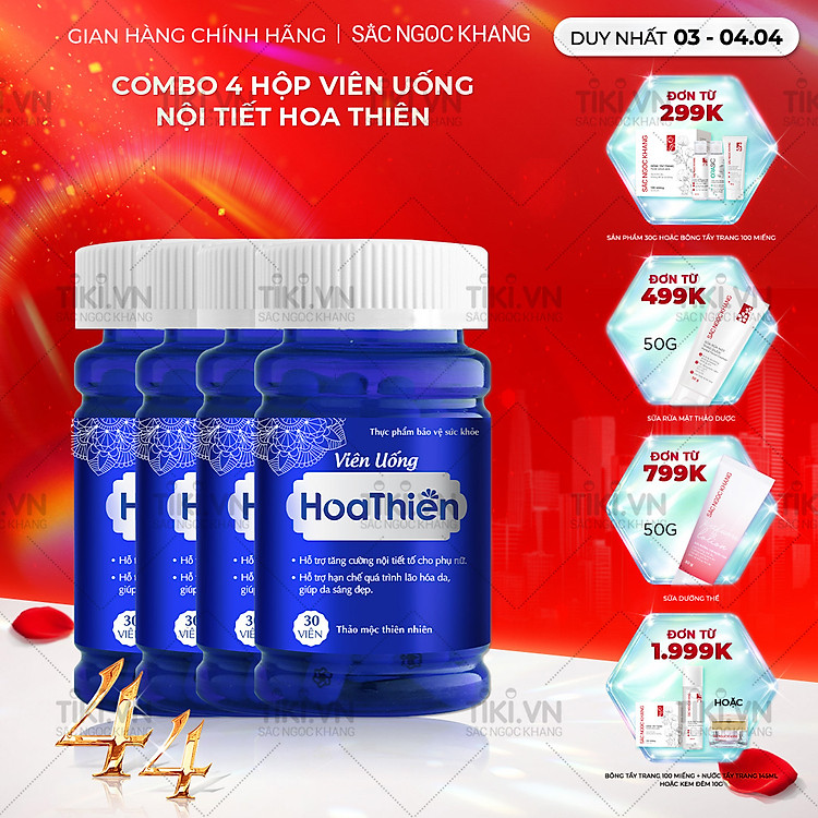 Combo 4 Viên uống Hoa Thiên hộp 30 viên hỗ trợ cân bằng nội tiết tố, cải thiện sinh lý