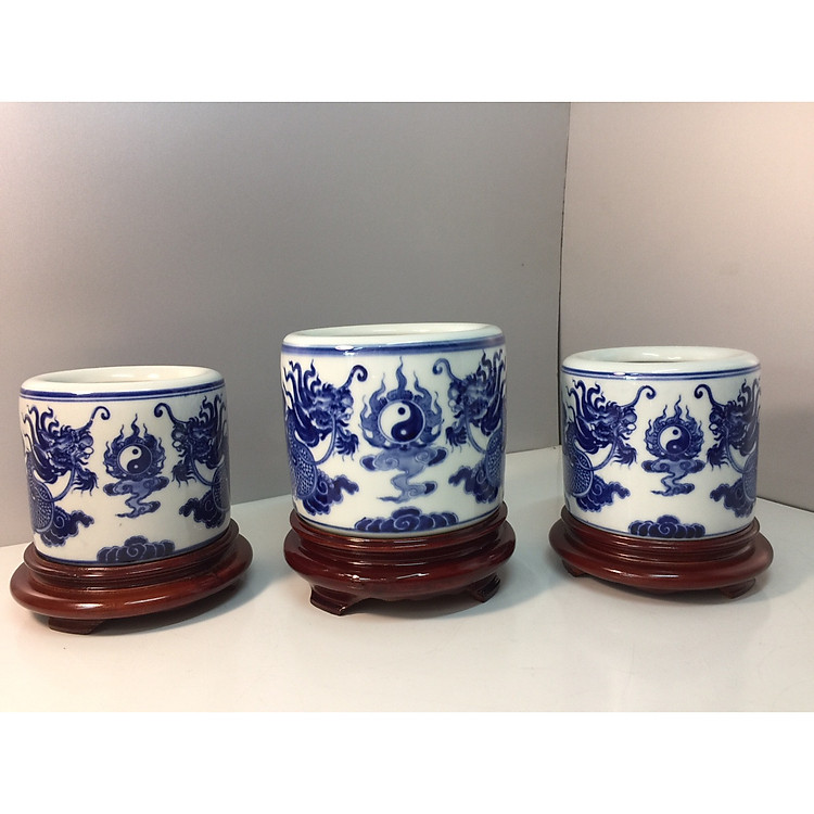 Combo 3 bát hương men xanh ngọc gốm sứ bát tràng- cao cấp ( cả 3 đế gỗ hương đi kèm)