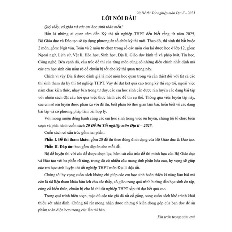 20 Đề Thi Tốt Nghiệp Môn Địa Lí (Sách Dành Cho Ôn Thi THPT Quốc Gia 2025) - Ảnh 2
