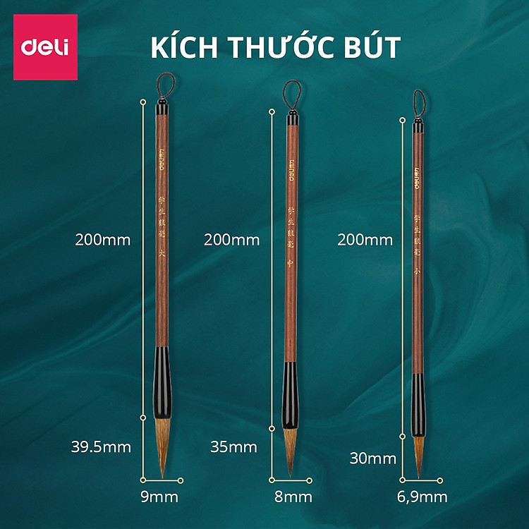 Bộ Bút Lông Sói Viết Thư Pháp Deli (3 chiếc) - Ảnh 7
