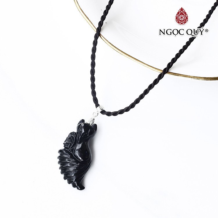 Mặt đây chuyền hồ ly 9 đuôi đá tourmaline đen 33x18mm mệnh thủy mộc - Ngọc Quý Gemstones