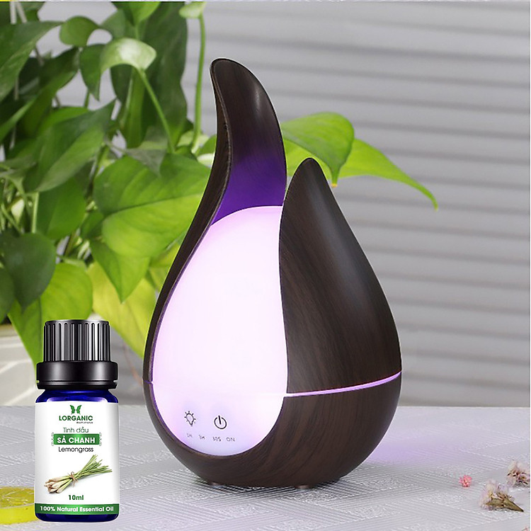 Combo máy khuếch tán/ máy xông tinh dầu Lorganic Cánh Tiên nút cảm ứng FX2046 + tinh dầu sả chanh Lorganic (10ml) LGN0361/ Thích hợp xông phòng diện tích 15-40m2.