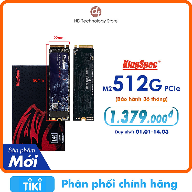 Ổ cứng SSD KingSpec 512GB , M2 PCIe NVMe / NE 512G - Hàng Chính Hãng