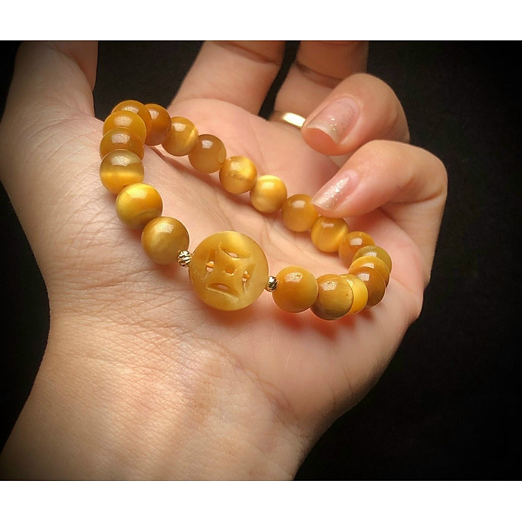 Vòng tay, lắc tay mix đồng tiền phong thủy đá mắt hổ vàng