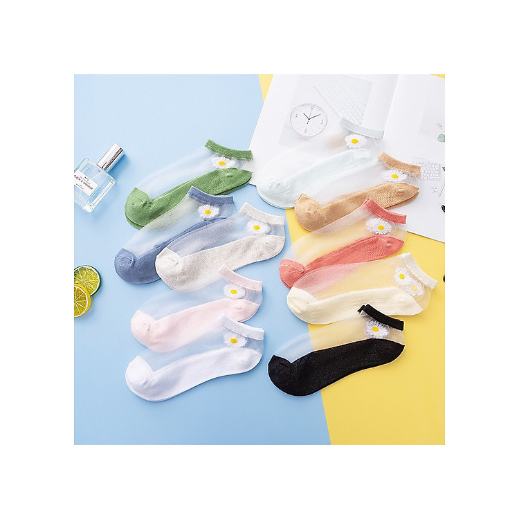 Set 10 đôi tất lưới cúc họa mi tặng kèm túi xinh / tất hoa cúc
