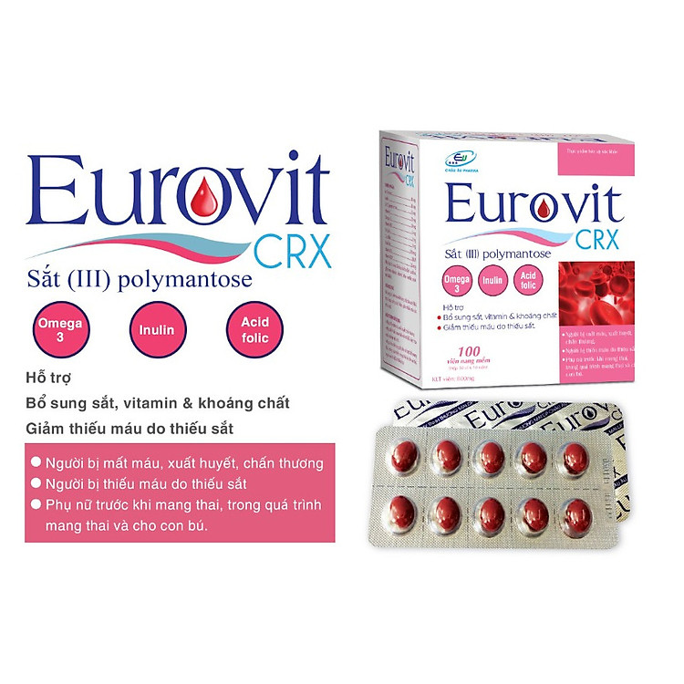 VIÊN BỔ MÁU EUROVIT – BỔ SUNG SẮT III – ACID FOLIC – KHÔNG NÓNG, KHÔNG TÁO BÓN – BỔ SUNG SẮT CHO NGƯỜI THIẾU MÁU – ĐAU ĐẦU – HOA MẮT CHÓNG MẶT – PHỤ NỮ CÓ THAI VÀ CHO CON BÚ – HỘP 100 VIÊN