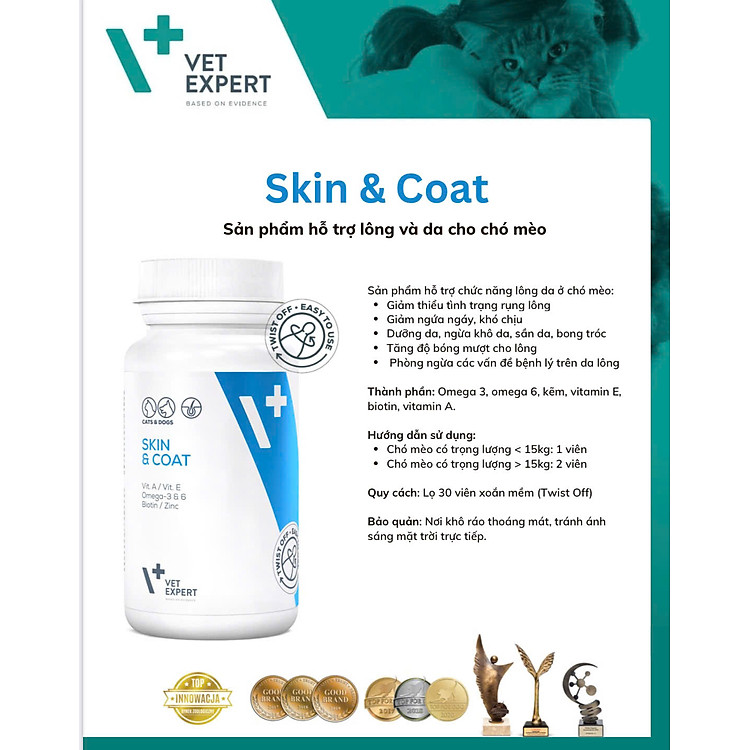 [ 30 viên ] Vet Expert bổ sung vitamin & khoáng , tăng cường miễn dịch, chăm sóc da và lông , xương khớp cho chó và mèo