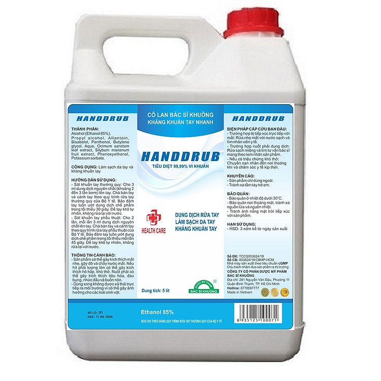 Nước rửa tay khô y tế HANDDRUB Bác Sĩ Khuông 5 lít