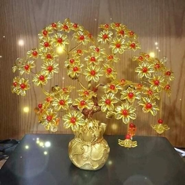 Cây kim tiền phát tài phát lộc đế túi vàng 7 cành trang trí phòng khách bàn thờ