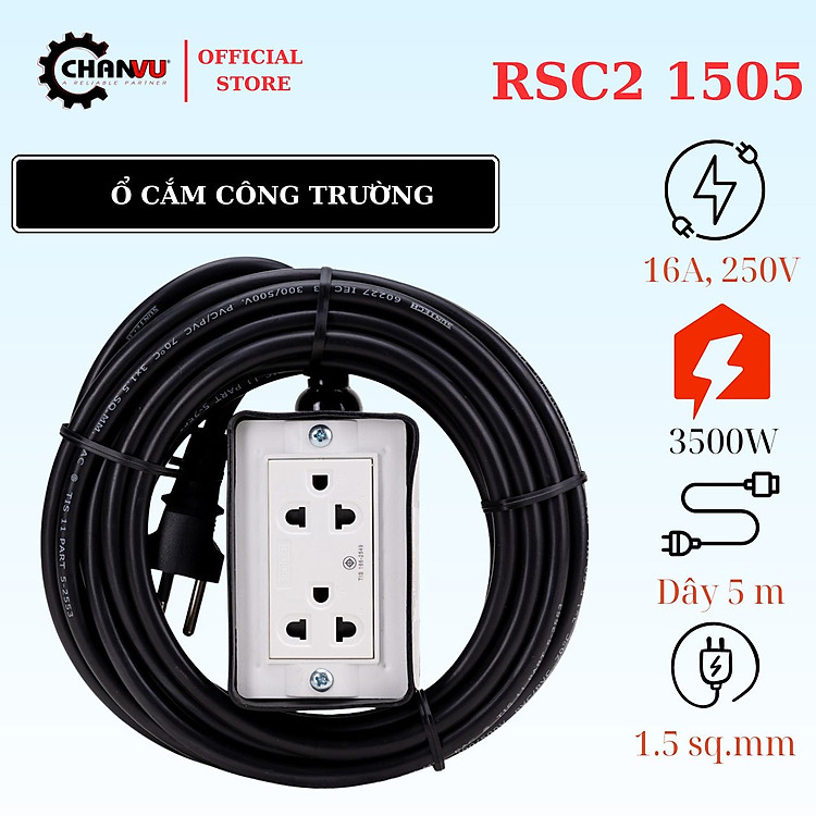 Ổ cắm điện Công Nghiệp Suntech RSC2 khối cao su,2 ổ cắm, 3x1,5, dài 10m,20m, tiêu chuẩn TIS Thái Lan