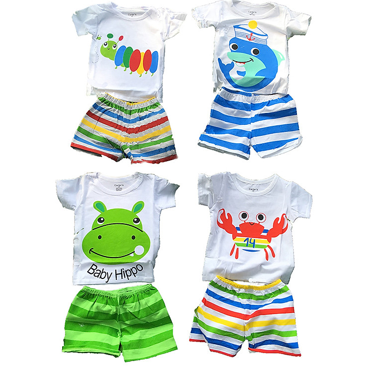 Set 4 bộ quần áo 100% Cotton bé trai
