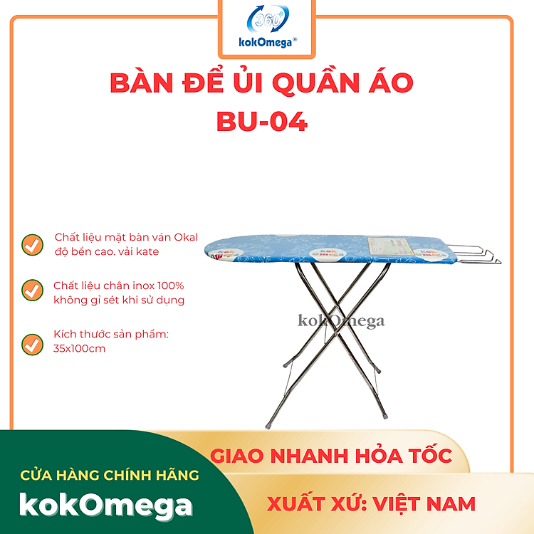 Bàn Để Ủi Quần Áo Kiểu Đứng Lót Ván kokOmega BU-04 35 x 100 Cm (Họa Tiết Ngẫu Nhiên)