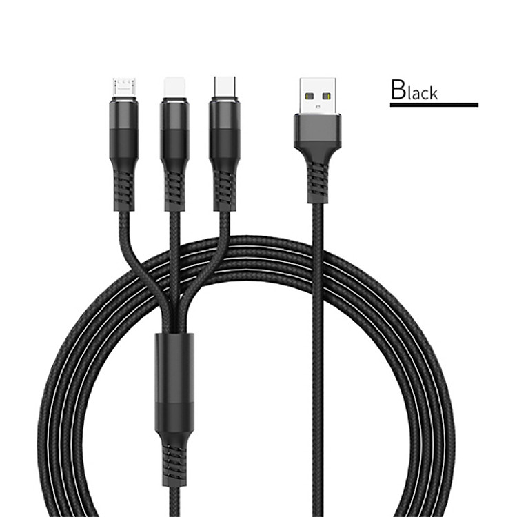 Dây cáp sạc đa năng Vissko H 3 in 1 Type-C, 2 Lighning, Micro USB, cho iPhone/ iPad, Smartphone & Tablet Android (3.5A, 1.2M, Fast charge 3 in 1 Cable) - Hàng chính hãng