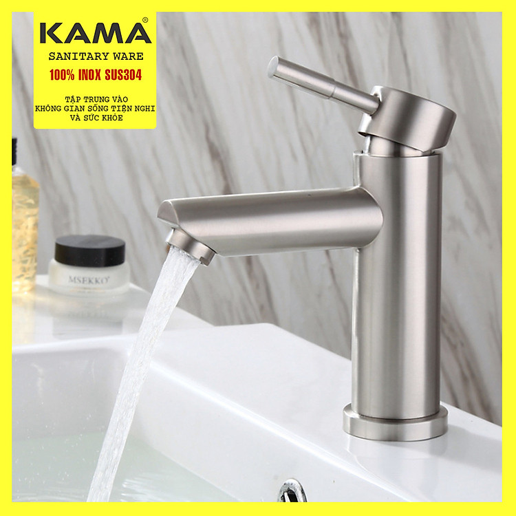 Vòi lavabo nóng lạnh inox 304 KAMA PT02 - thân cao 20 cm, tặng kèm bộ dây cấp nước nóng lạnh 60 cm, vòi rửa mặt nóng lạnh phù hợp với mọi lavabo, Hàng mới 2020