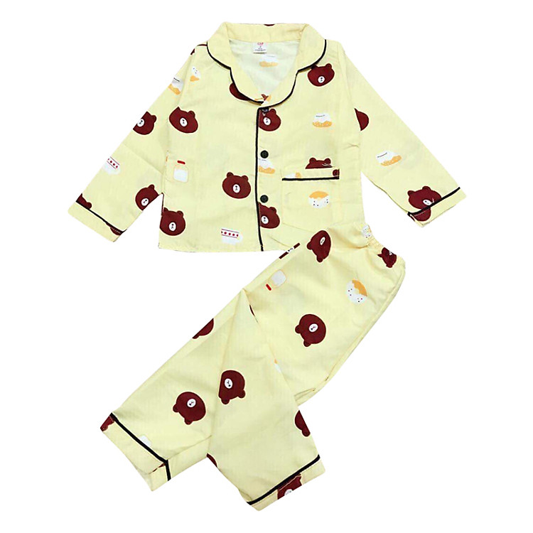 Set Pijama Dài Tay Cho Bé - Gấu Brown - Màu Vàng