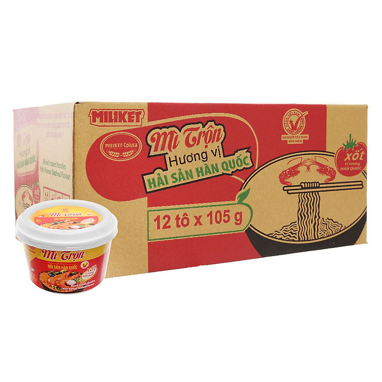 Thùng 12 Tô Mì Trộn Hải Sản Hàn Quốc Miliket 105g