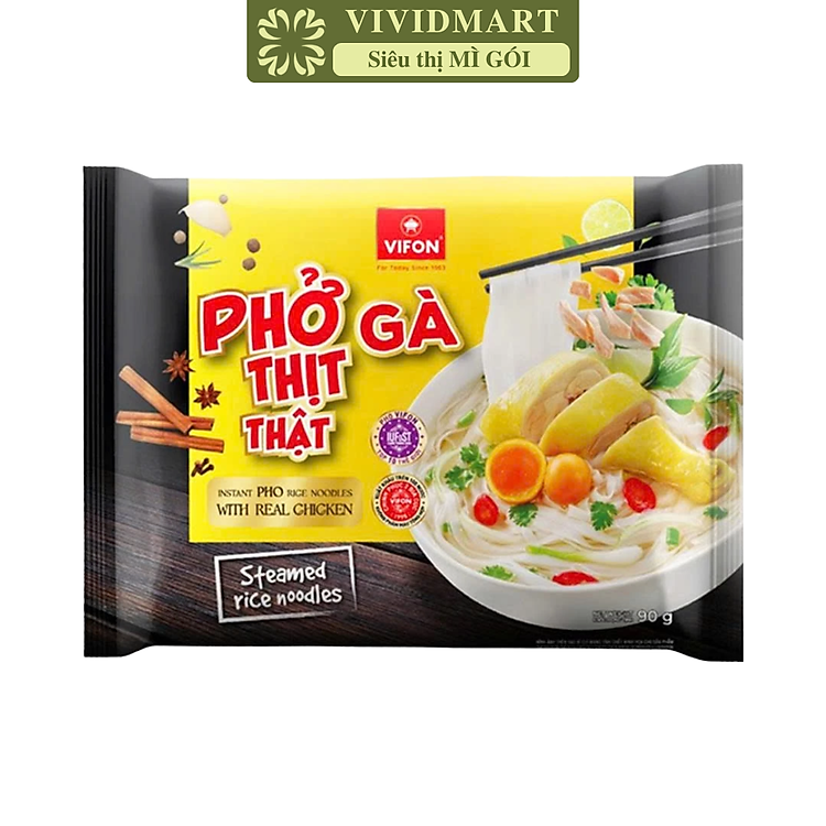 VIFON - Phở Vifon thịt thật hương vị Gà, Vifon Phở gà thịt thật Vifon, Phở thịt thật Vifon ăn liền (90g/gói)