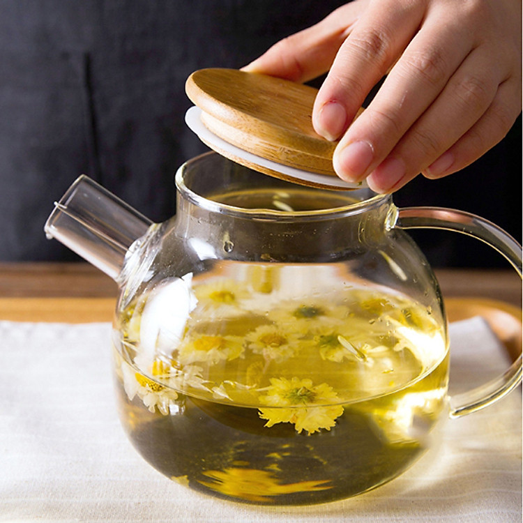 Bình pha trà thủy tinh nắp gỗ dung tích 1000ml