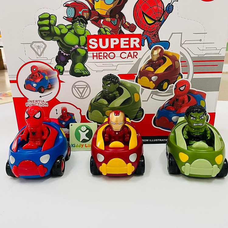 Đồ chơi xe ô tô chạy đà đẩy chở siêu anh hùng dành cho bé thích khám phá mô hình xe hoạt hình siêu nhân