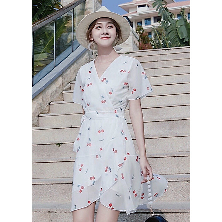 Đầm cherry đỏ đắp tà