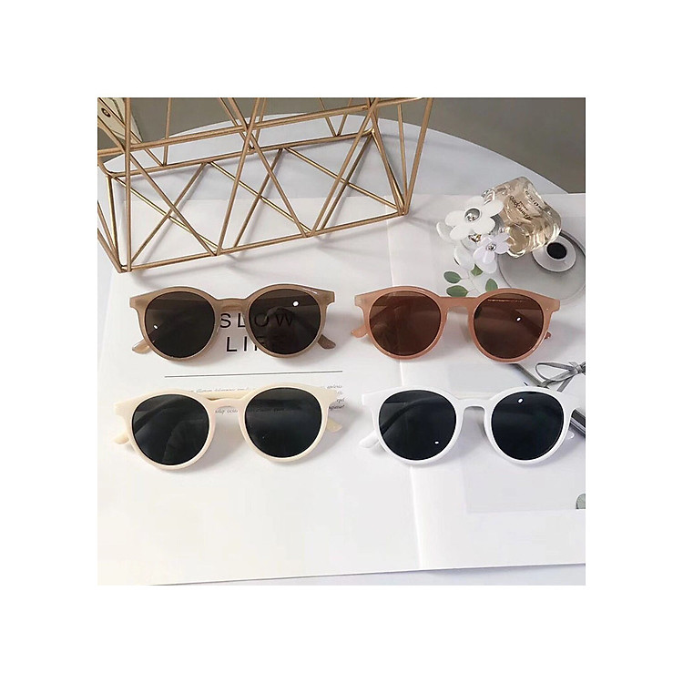 Kính Phân Cực Retro Tròn Trắng Kính Mát Khung Mặt Tròn