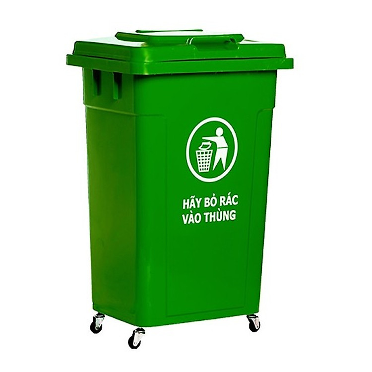 Thùng rác nhựa công nghiệp HDPE 60l có bánh xe Song Long- Loại dầy dặn