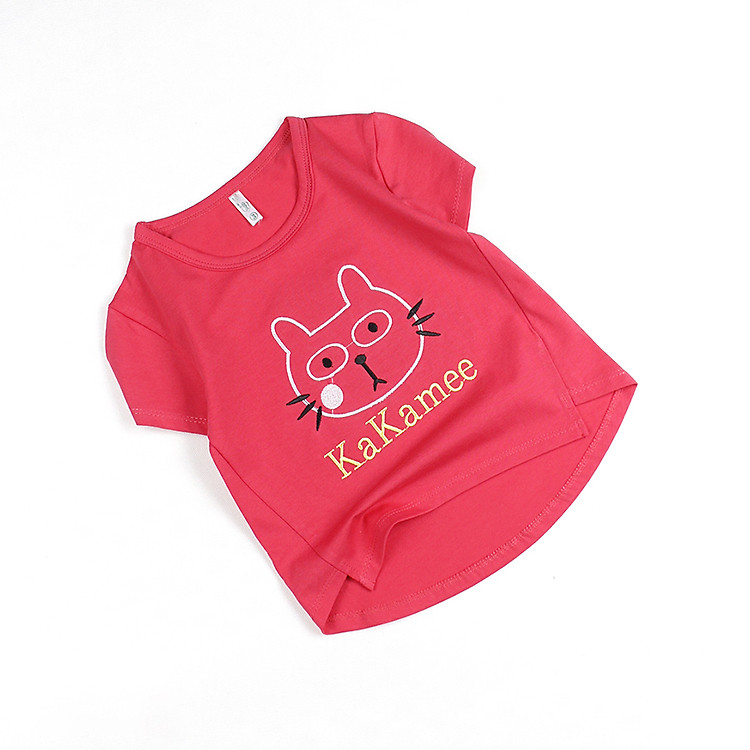 Áo thun casual thêu mèo KAKAMEE cho bé gái có nhiều màu từ 12 đến 25 kg 04494-04499