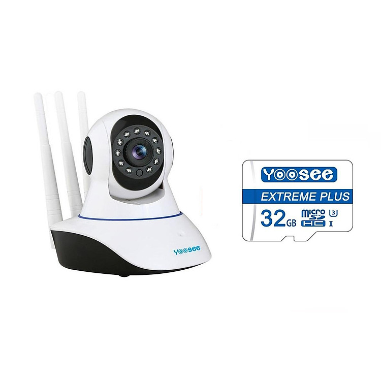 Camera IP Wifi Yoosee 3 Râu HD720P 10 đèn hồng ngoại đàm thoại 2 chiều + Tặng thẻ nhớ Yoosee Extreme Plus 32GB (Trắng) Hàng Nhập Khẩu