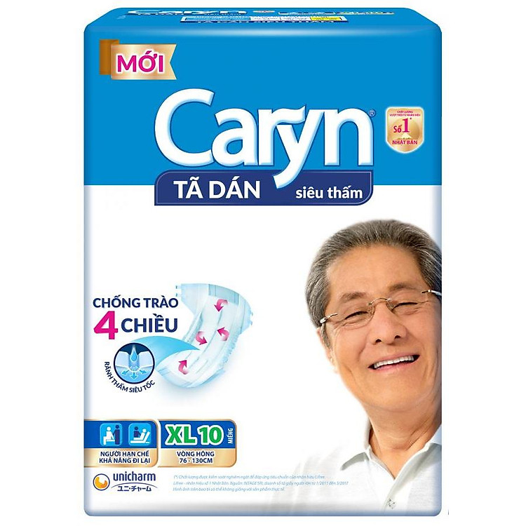 Tã dán người lớn Caryn XL10 chống trào 4 chiều (10 miếng)