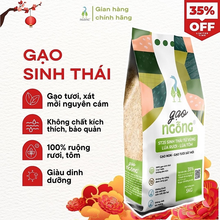 Gạo Ngỗng ST25 Sinh Thái Xát Lứt 3kg (Túi)