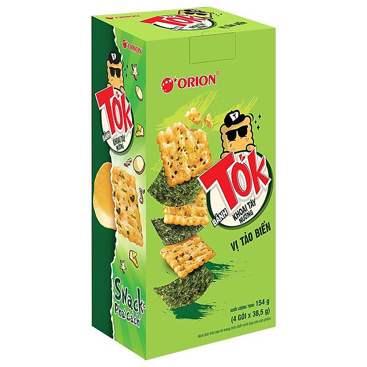 Bánh Khoai Tây Nướng Tok Vị Tảo Biển Hộp 154G (4 Gói x 38.5G) - 8936036027341