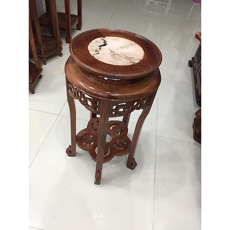 Ghế đôn tròn cao 50cm, mặt đôn 30cm, kết hợp giữa gỗ và đá, chân có đế