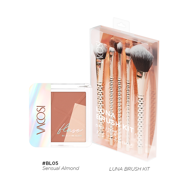 Combo Makeup Dành Cho Đôi Má Vacosi SC04-VP12 Gồm 2 món: Set cọ đa năng 5 cây & Má hồng bắt sáng