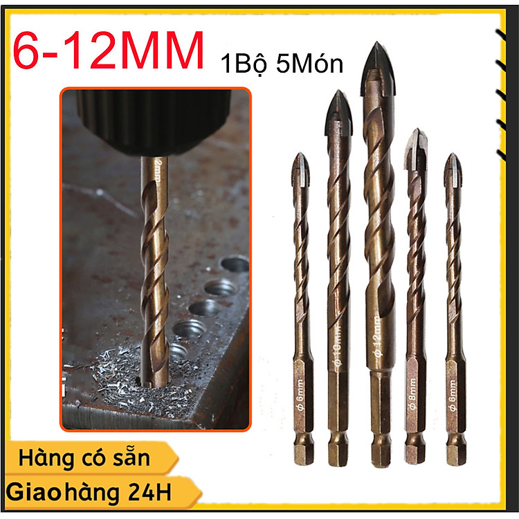 Mũi khoan đa năng khoan gốm sứ tường, 1 Bộ 5 món 6/6/8/10/12mm