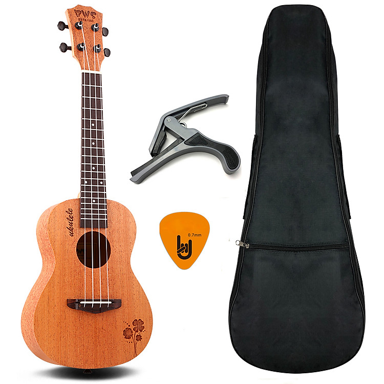 Bộ Đàn Ukulele Concert BWS B05 Cỏ ba lá - Bao, Capo, Móng Gẩy BWS (Uku Gỗ Mahogany trơn cỡ trung 23 inch - Kèm Sách giáo trình học Ukulele online cơ bản dài 80 trang)