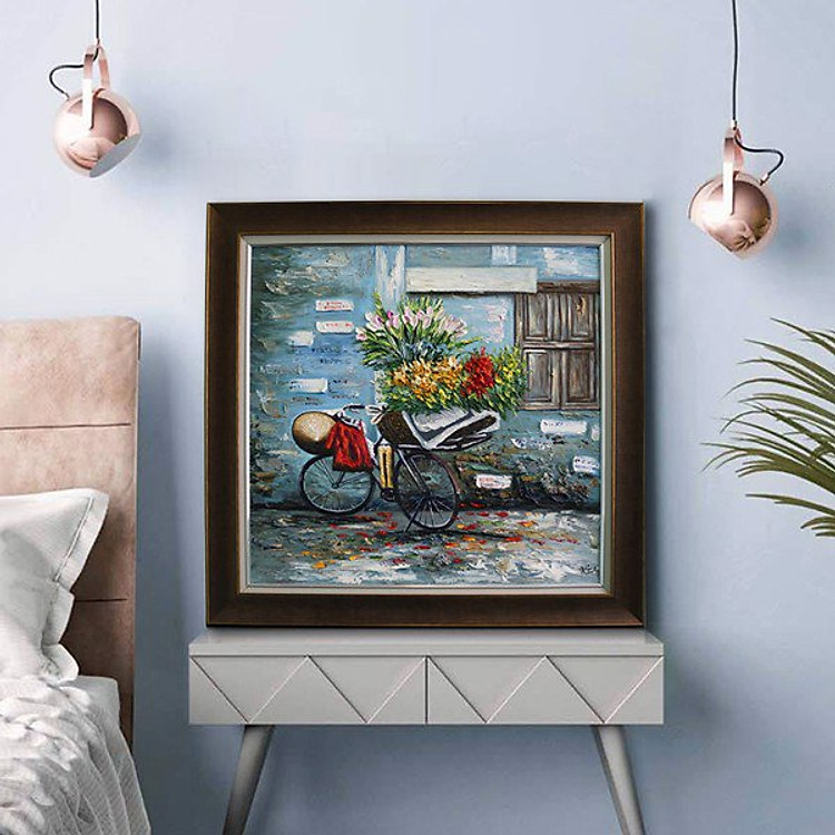 Tranh Sơn Dầu Xe Đạp Hoa